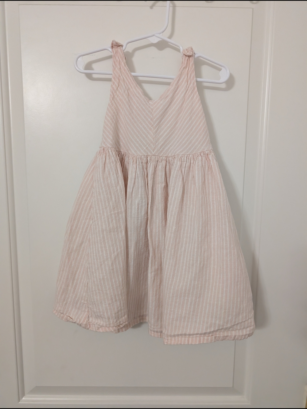 Hope And Henry Pink Striped Linen And Organic Cotton Dress With Bow Size 3T